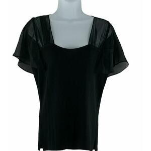 Due Per Due Blouse Womens L Sheer Flutter Sleeve Cocktail Square Neck Elegant